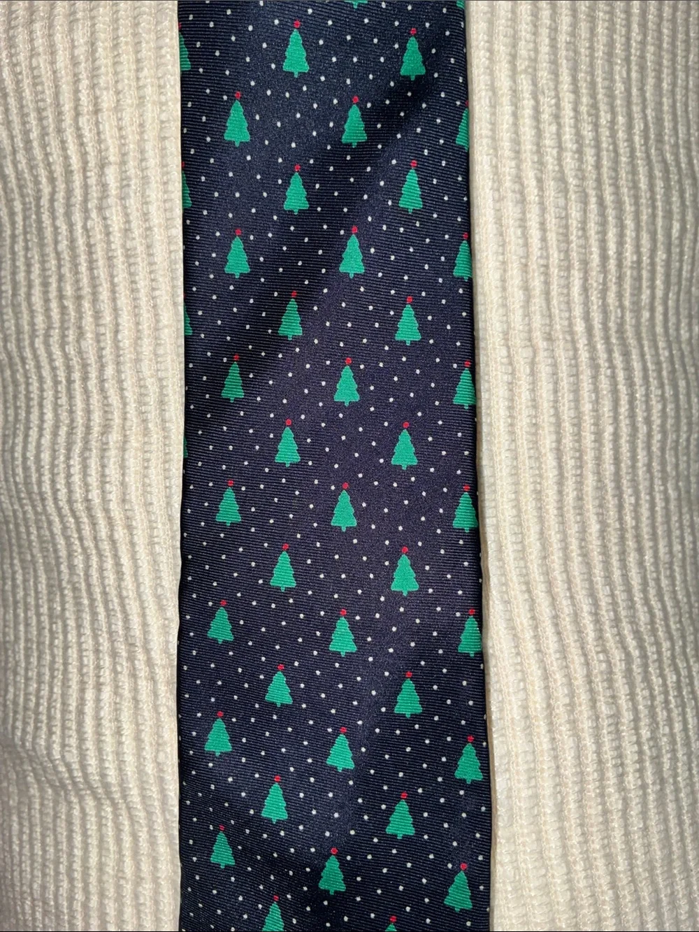 Vintage Horchow Navy Tie with Green Christmas Tree Pattern 100% Silk